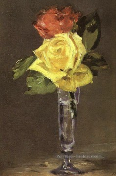  impressionniste - Roses dans un verre de Champagne Eduard Manet Fleurs impressionnistes
